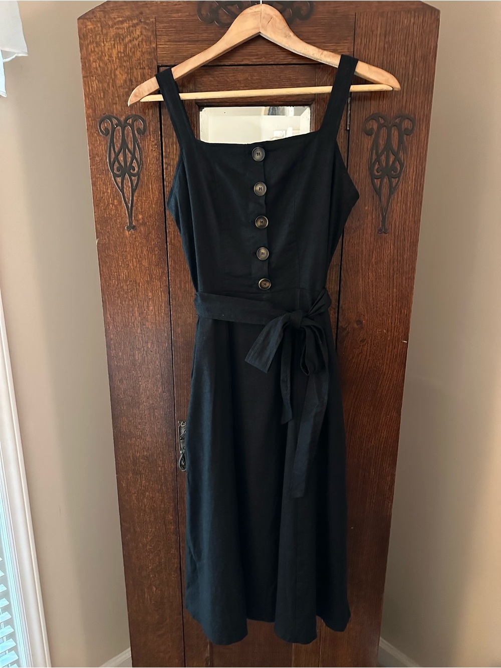 Reset by Jane Black Sleeveless Button-Front Midi Dress with Waist Tie Size M - Picture 1 of 7